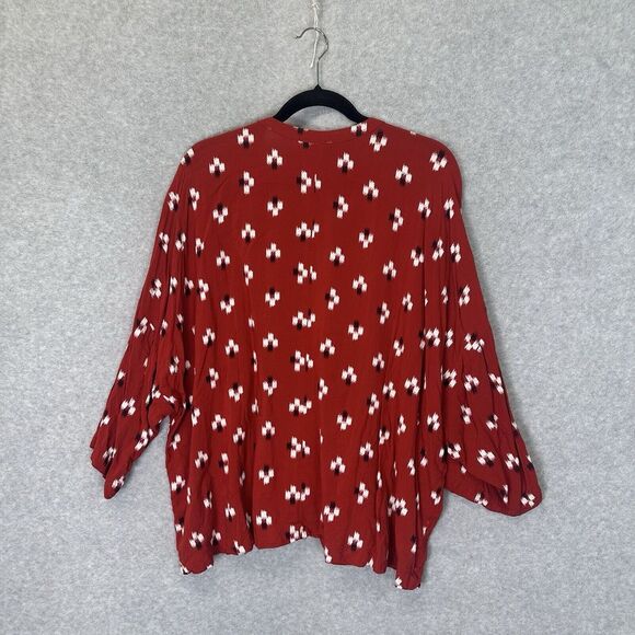 Old Navy Women's Boho Peasant Blouse Size XXL Red Split Neck Flowy Long Sleeve - Picture 3 of 8